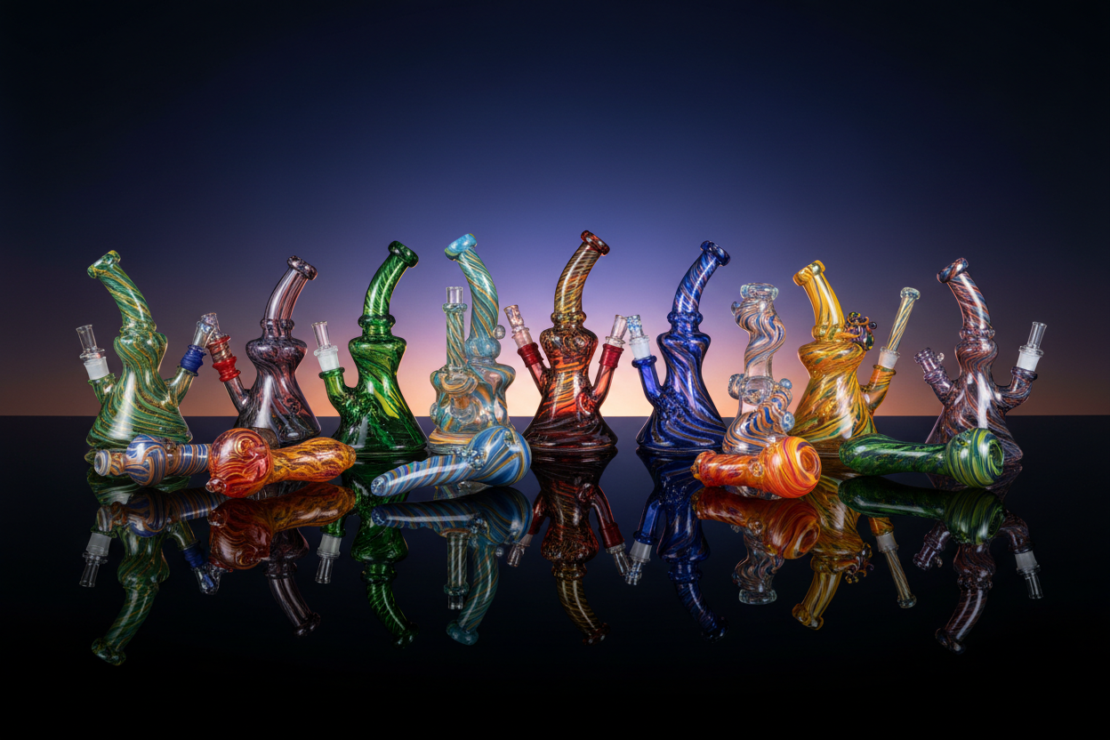 Hero banner with colorful glass on glossy surface